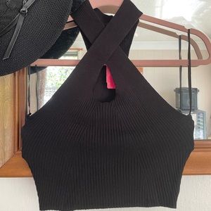 NWT High Neck Cross Over Bodice Racer Back Crop Top